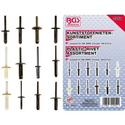Afbeelding van BGS Assortiment kunststof popnagels voor GM, BMW, Chrysler, VW &amp; Ford 235 delig