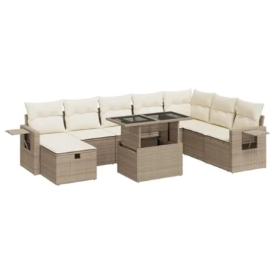 Afbeelding van vidaXL 9 delige Loungeset met kussens poly rattan beige