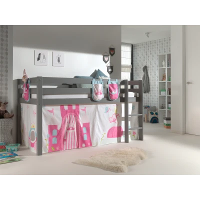 Afbeelding van LUCEVI Pino Halfhoogslaper H115CM + Ladder Princess Gordijntjes 3 Zakjes Grijs 90x200 cm
