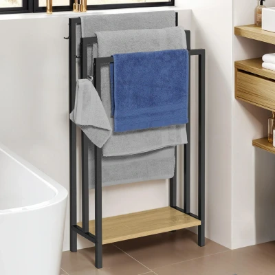 Image de Porte serviettes sur pied 3 niveaux DETROIT avec étagère design industriel IDMarket