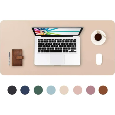 Afbeelding van Uitgebreide muismat, grote bureaumat, bureauonderlegger voor laptop, toetsenbord, muis, schrijfblok, PU leer, waterdicht + suède, antislip, 80 x 40 cm (beige)