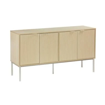 Afbeelding van sweeek Buffetkast met champagnekleurig hout en metaaleffect, 4 deuren 140cm