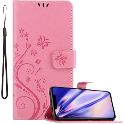 Afbeelding van Cadorabo Hoesje geschikt voor Apple iPhone 12 / PRO in BLOEMEN ROZE Beschermhoes bloemmotief met magnetische sluiting, standfunctie en kaartsleuven Book Case Cover Etui
