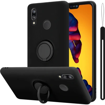 Afbeelding van Cadorabo Hoesje geschikt voor Huawei P20 LITE 2018 / NOVA 3E in LIQUID ZWART Beschermhoes van flexibel TPU silicone Case Cover met ring