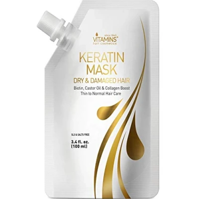 Afbeelding van Vitamins Keratine masker voor fijn haar Verstevigende conditioner met biotine, ricinusolie en collageen Anti frizz bescherming droog beschadigd (reisformaat)