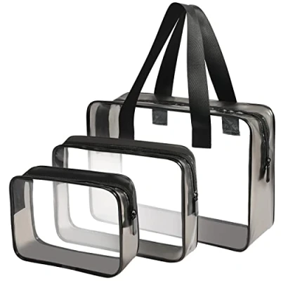 Afbeelding van LUZWAY Toilettas transparant + 8 lege reisflessen voor vloeistoffen (max. 100 ml), reisset vliegtuig, in handbagage, make uptas mannen en vrouwen