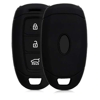 Afbeelding van kwmobile Autosleutel, compatibel met Hyundai Keyless Go 3 toetsen, zachte siliconen, voor autosleutels, zwart