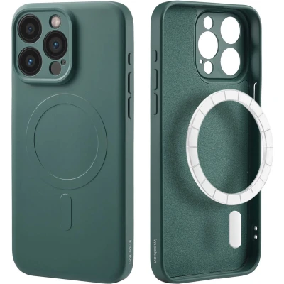 Afbeelding van iMoshion Hoesje Geschikt voor iPhone 15 Pro Max Siliconen Color Backcover MagSafe Donkergroen