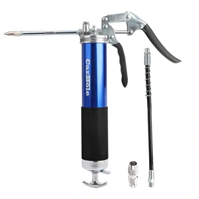 Afbeelding van CarBole Vetpistool met één hand 6000 PSI, flexibele slang van 30,5 cm en 15 metalen verlengbuis, twee sproeiers, compatibel 400 cc inktcartridge, blauw