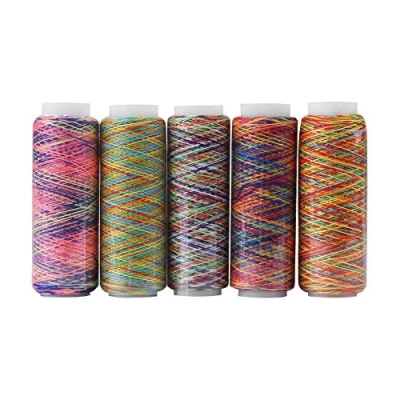 Afbeelding van GLOGLOW 5 spoelen kleurrijk kleurverloop polyester naaigaren voor naaien quilten