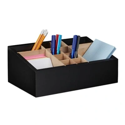 Afbeelding van Relaxdays bureau organizer bamboe 12 x 30 18 cm vakken pennenbak groot