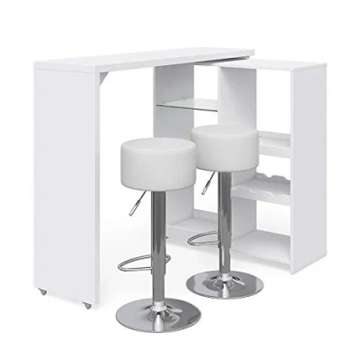 Afbeelding van Vicco Bartafel set Vega, Wit, 138 x 39 cm met 2 barkrukken