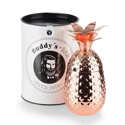 Afbeelding van Buddy&#039;s Bar 1 Ananas cocktailbeker, 450 ml, Pineapple mok, hoogwaardige roestvrij stalen beker, geschikt voor levensmiddelen, cocktailbeker incl. geschenkdoos, stuk, gepolijst koper