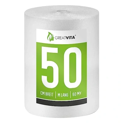 Afbeelding van GreatVita Luchtkussenfolie, 0,5 x 50 m (60 my), premium kwaliteit, ideaal voor verzending, verpakking, verhuizing, verpakkingsmateriaal