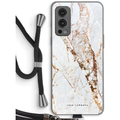 Afbeelding van Case Company® hoesje met Koord geschikt voor OnePlus Nord 2 5G Goud marmer Telefoonhoesje Zwart Bescherming aan alle Kanten en Over de Schermrand