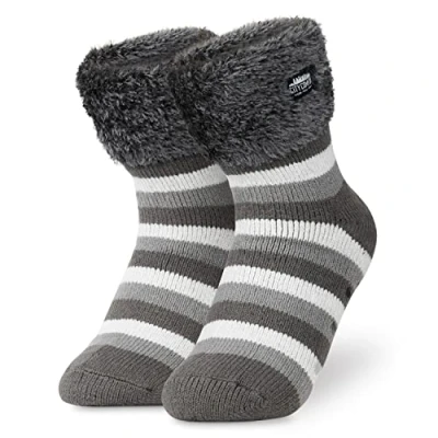 Afbeelding van CityComfort Damessokken, fantasie, antislip, voor dames, winter, Donkergrijs/wit
