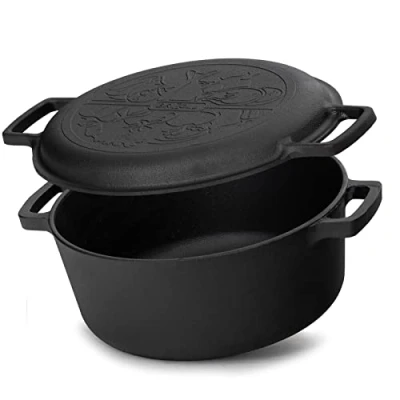 Afbeelding van Gietijzeren pan 6 liter Ø 28 cm kookpan met deksel Broodvorm geschikt voor gasgrill, oven, open haard en alle soorten fornuizen, inclusief inductie