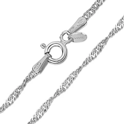 Afbeelding van Amberta Sieraden Echt 925 Sterling Zilver Keten Singapore Twist Halskettingen Collier voor Kinderen Lengte: 36 cm