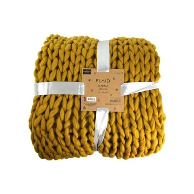 Image de The Home Deco Factory Plaid grosses mailles Chunky 120 x 150 cm jaune