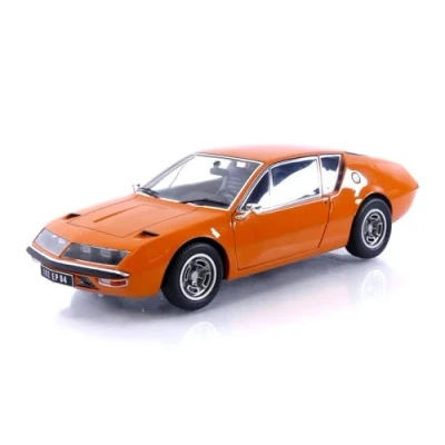 Afbeelding van het 1:18 gegoten model van De Renault Alpine A310 1600 VF Coupé uit 1974 in oranje. fabrikant schaalmodel is Norev. Dit alleen online verkrijgbaar