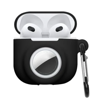 Afbeelding van kwmobile oordopjes case geschikt voor Apple Airpods 4 hoesje Oortjes cover met AirTag houder in ear koptelefoon hoes Silicone zwart