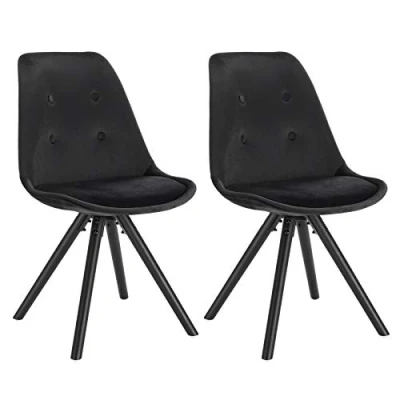 Afbeelding van WOLTU BH196sz 2 Eetkamerstoelen Zwart Set van in Fluweel en massief houten,Woonkamer stoel keukenstoel modern stijl