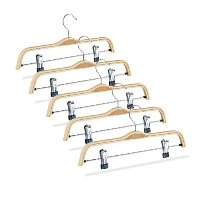 Afbeelding van Relaxdays broekhanger hout 5 stuks rokhanger kledinghanger klerenhanger met clips Naturel