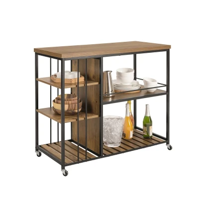 Afbeelding van SoBuy SVW18 F Keukenwagen met wieltjes, keukenrek, serveerwagen, opbergkast, industriële stijl, stabiel stalen frame, 110 x 45 92 cm,