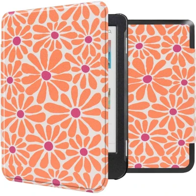 Afbeelding van iMoshion Ereader Cover / Hoesje Geschikt voor Kobo Clara Colour BW Design Sleepcover Bookcase zonder stand Orange Flowers Connect