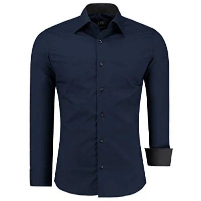 Afbeelding van J&#039;S FASHION Herenhemd, slimfit, lange mouwen, gemakkelijk te strijken, EU maten: S tot 6XL, Donkerblauw