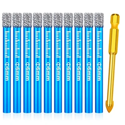 Afbeelding van Set van 11 diamantboren voor harde tegels 6 mm en wolfraamcarbide boor keramiek, graniet, glas, porz