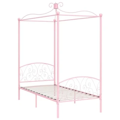 Afbeelding van VidaXL Bedframe met baldakijn, metaal, 90 x 200 cm, roze