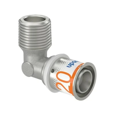 Afbeelding van Uponor S Press Plus perskoppeling 1/2&quot; buitendraad x Ø20 knie. Artikelnr: 1070533