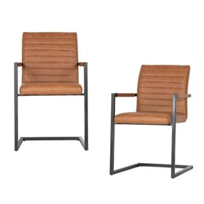 Afbeelding van WOOOD Bas Eetkamerstoel Pu Cognac Set van 2