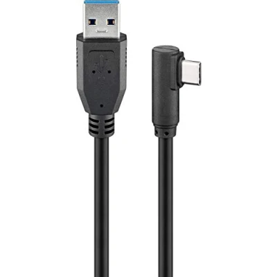 Afbeelding van USB A naar C kabel 2 meter 3.0 (100% koper, Haaks, Zwart)