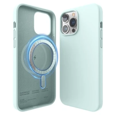 Afbeelding van elago Magnetische siliconen hoes, compatibel met iPhone 13 Pro Max 17 cm, alle MagSafe accessoires, ingewerkte magneten, hoogwaardige vloeibare siliconen, beschermhoes (groen)