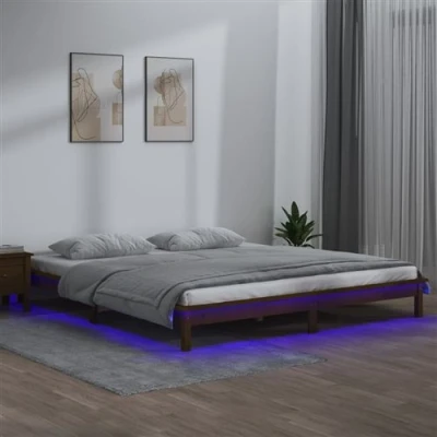 Afbeelding van vidaXL Bedframe LED massief hout honingbruin 140x200 cm