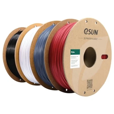 Afbeelding van eSUN PLA+ filament 1,75 mm, versterkt, taaiheid, 3D printer, PLA Plus, nauwkeurigheid +/ 0,03 1 kg per spoel, 4 spoelen voor printers, donkerrood + grijs koud wit zwart