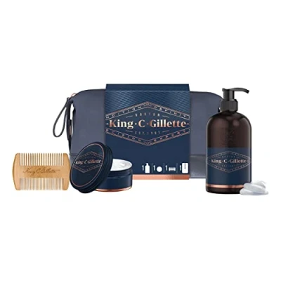 Afbeelding van King C. Gillette Cadeau idee voor mannen met 1 baardkam, gezichtsreiniger heren, transparante gel, geschenkset professionele