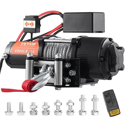 Image de VEVOR Treuil Électrique 12 V 4500 lb 2041 kg​ Camion Quad avec Télécommande Sans Fil à Câble en Acier Étanchéité IP55
