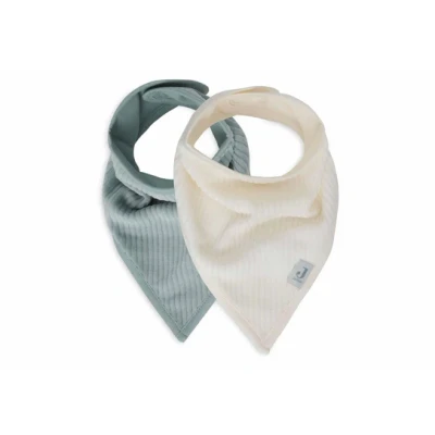 Afbeelding van Jollein Slab Bandana Katoen Slabbetjes Baby 2 Stuks Velvet Rib Sea Green/Ivory