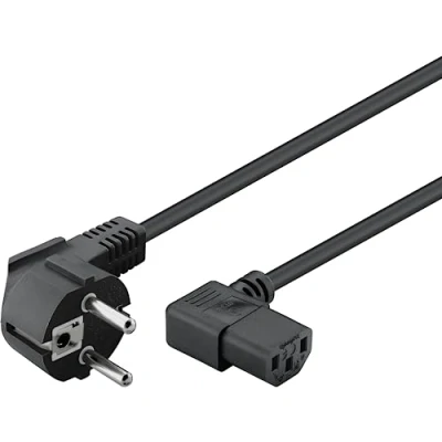Image de goobay NK 102 S 500 Câble d&#039;alimentation power IEC 60320 C13 pour CEE 7/7 (M) CA 250 V 5 m connecteur à 90 , coudé noir
