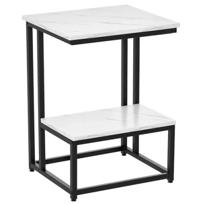 Afbeelding van HOMCOM Salontafel, modern, woonkamer, bijzettafel, slaapkamer, zitbank, design, structuur, staal, zwart, plank, marmer, wit