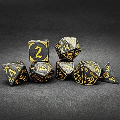Afbeelding van Bescon Giant Fire Patterned DND Dice Set 1 inch (25 mm) Black Rock, Oversized D&amp;D voor Dungeons and Dragons Role Playing Games