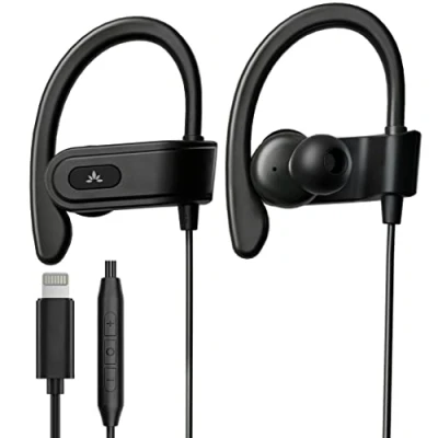 Afbeelding van Avantree L171 Bedrade hoofdtelefoon met Lightning aansluiting [MFi gecertificeerd], microfoon en volume, on ear voor sport, compatibel iPhone 14 13 12 11 alle