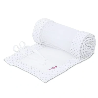 Afbeelding van babybay Bedomranding van piqué mesh voor logeerbed, schokbescherming babybed, compatibel met Maxi, Boxspring, Comfort en Plus, witte stippen parelgrijs