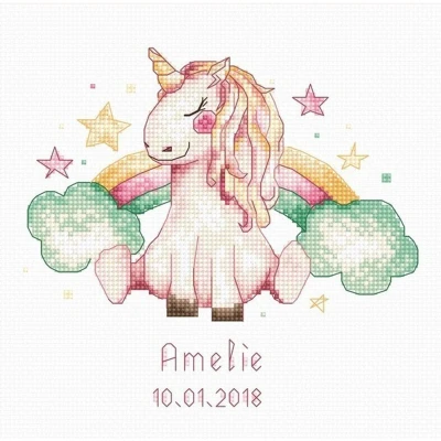 Afbeelding van Borduurpakket Geboorte Meisje Unicorn (1151) Luca S