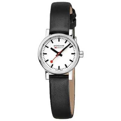 Afbeelding van Mondaine MSE.26110.LB Evo II Dames Horloge Stationsklok Saffierglas Roestvrijstaal/Leer Wit/Zilver/Zwart Ø 26 mm Quartz 3 ATM (spatwater)