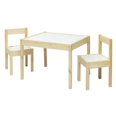Afbeelding van BabyGO Houten Kindertafel Speeltafel met Twee Stoeltjes Naturel Wit