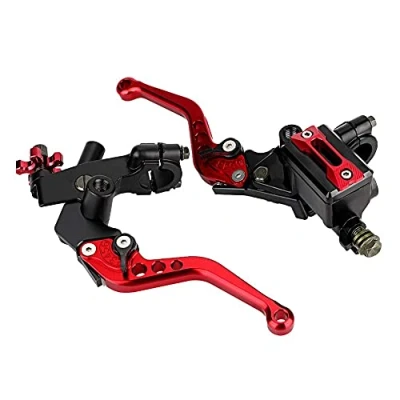 Afbeelding van 2 stuks verstelbare rem en koppelingshendels, Keenso 7/8 inch universele motorrem hoofdcilinder koppelingstankhendels voor motorfiets (rood)